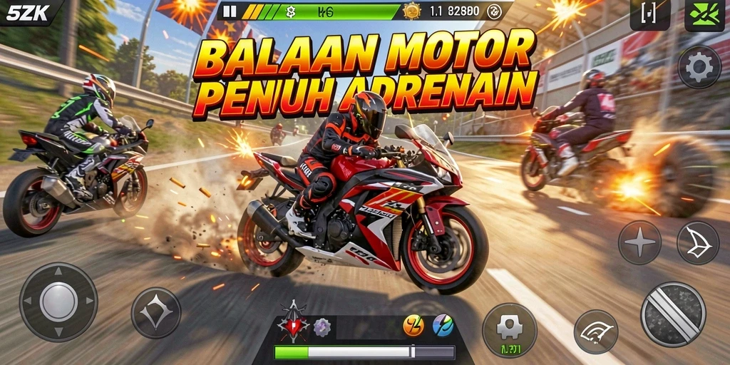 Gameplay menegangkan di 5ZK saat balapan motor.