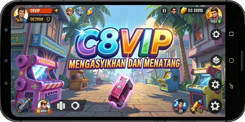Screenshot utama C8VIP menampilkan gameplay Arcade yang seru dan penuh aksi.