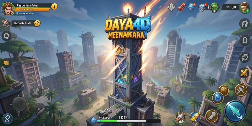 Tampilan gameplay DAYA4D dengan menara dan musuh yang menantang.