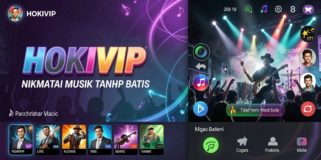 Screenshot HOKIVIP menunjukkan antarmuka musik yang menarik.