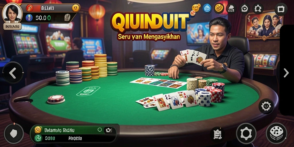 Tampilan layar permainan QiuQiu yang menghentak.