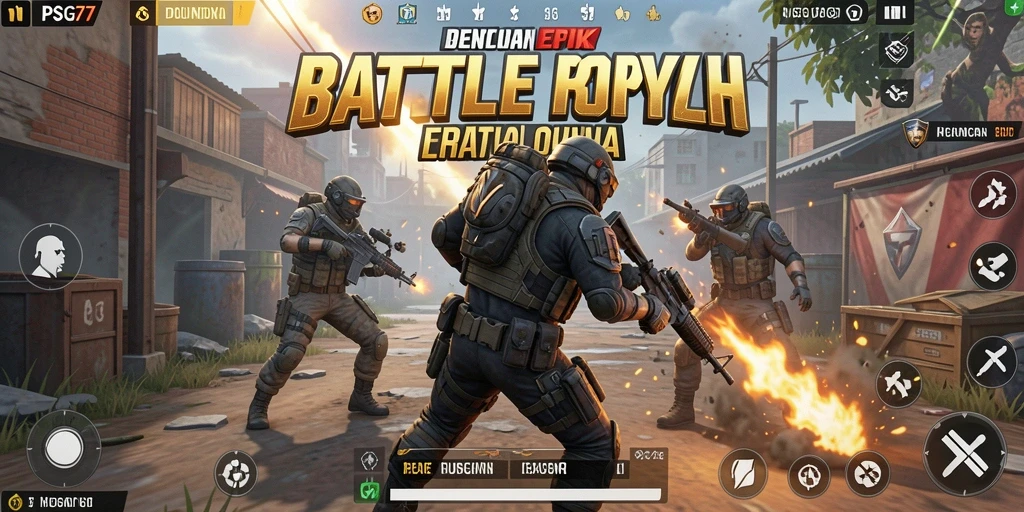 Screenshot PSG77 menampilkan pemain dalam aksi Battle Royale yang intens.